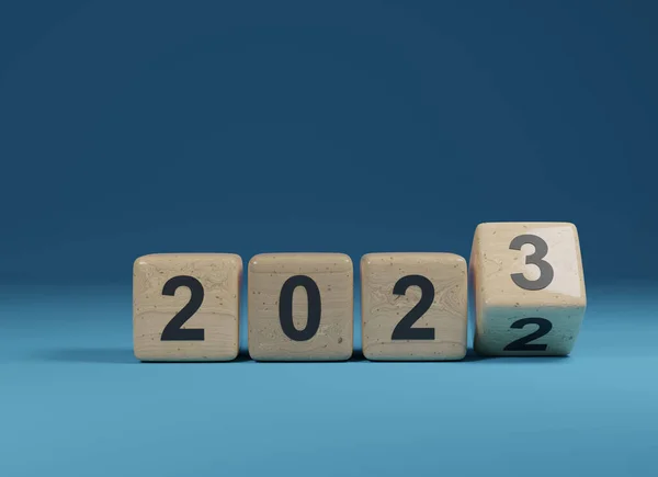 Voltear Cubos Madera Con Número Año 2022 2023 Concepto Año — Foto de Stock