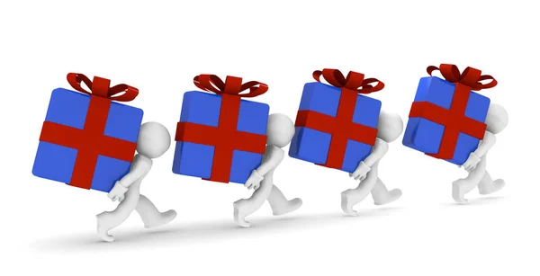 Team Delivery Concept Met Vier Karakter Kleurrijke Geschenkdozen Rendering — Stockfoto