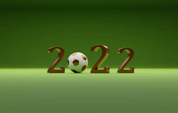 Goldener Fußball Mit Der Goldenen Jahreszahl 2022 Auf Grünem Hintergrund — Stockfoto