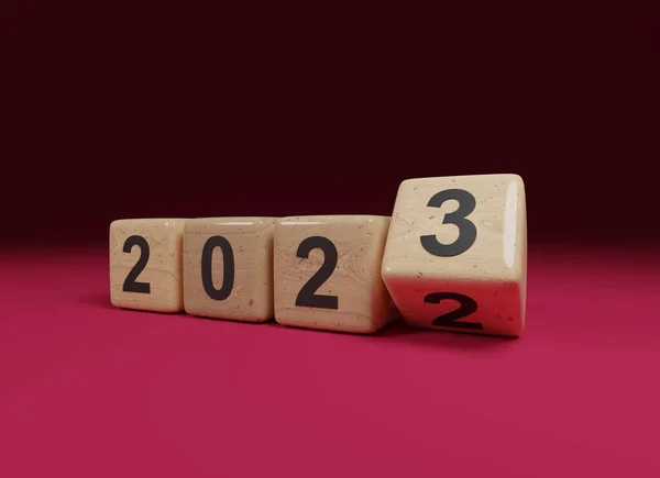 Voltear Cubos Madera Con Número Año 2022 2023 Sobre Fondo — Foto de Stock