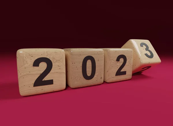Flipping Cubi Legno Con Numero Anno 2022 2023 Sfondo Magenta — Foto Stock