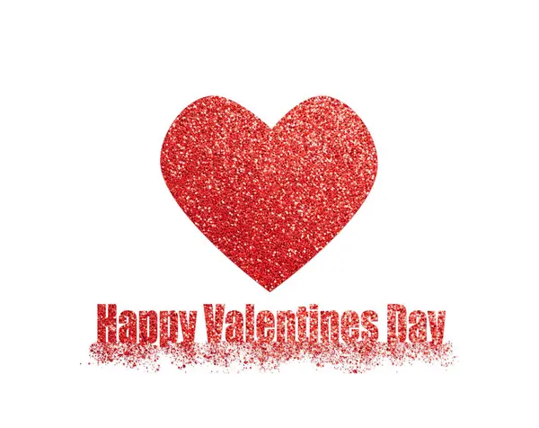 Red Glitter Heart Shape Text Happy Valentines Day White Background — Stock Photo, Image