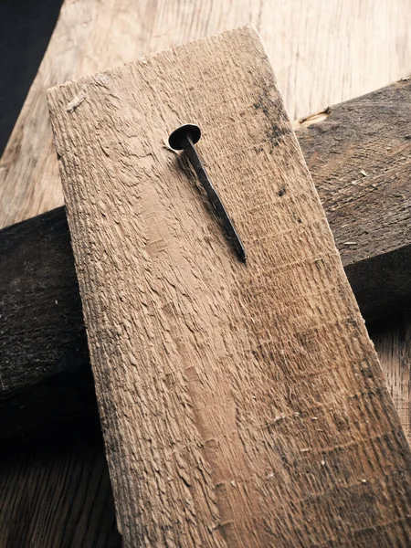 Wooden Cross Old Rusty Nail Symbolizes Crucifixion Jesus Easter Concept — Stock Photo, Image