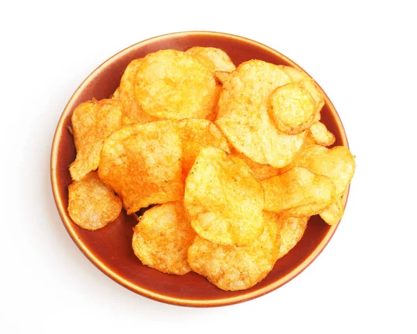 Leckere Kartoffelchips Auf Weißem Hintergrund Ungesunde Lebensmittel — Stockfoto