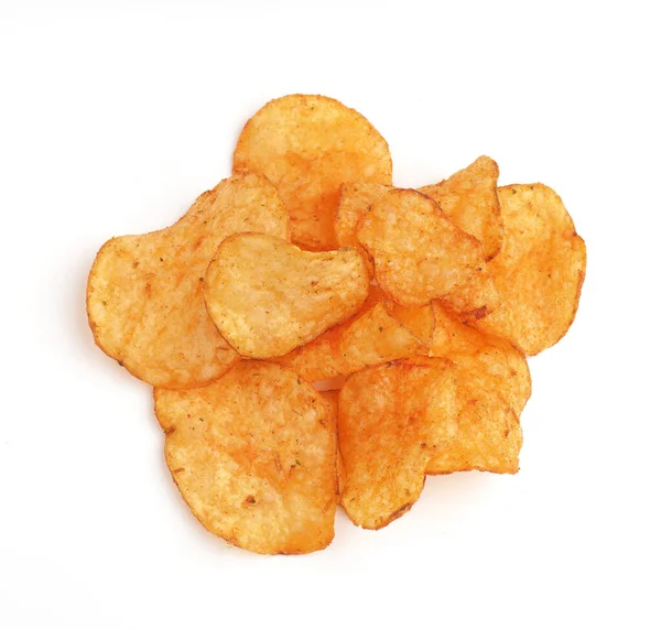 Leckere Kartoffelchips Auf Weißem Hintergrund Ungesunde Lebensmittel — Stockfoto