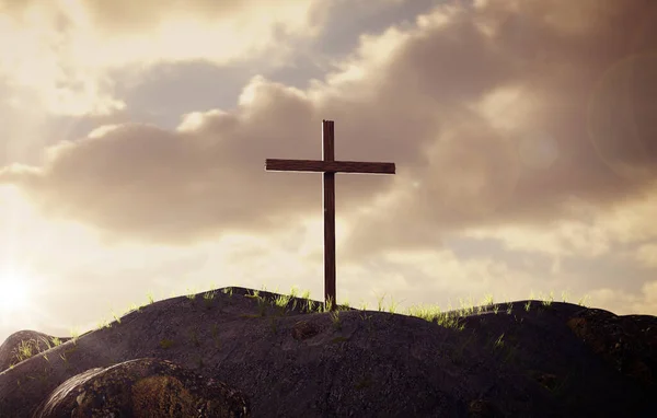 Wielki Krzyż Wzgórzu Zmartwychwstanie Jezusa Chrystusa Ukrzyżowanie Wschód Słońca Technika — Zdjęcie stockowe