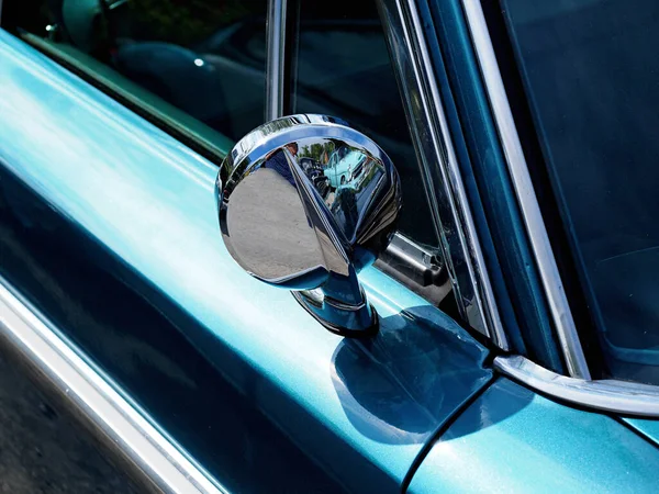 stock image Sideview mirror of an old vintage car, conceptual vintage background with space for text