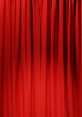 Arka plan, sunum veya eğlence konsepti olarak kullanılan kapalı kırmızı perde, 3D görüntüleme