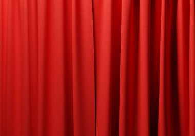 Arka plan, sunum veya eğlence konsepti olarak kullanılan kapalı kırmızı perde, 3D görüntüleme