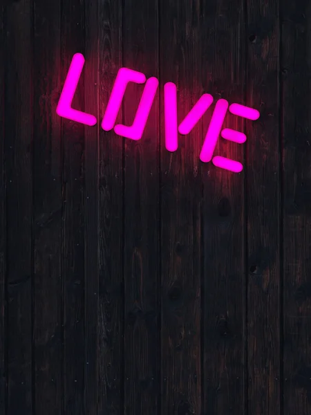 Różowe Świecące Neonowe Światło Słowo Miłość Ścianie Cegły Miejscem Tekst — Zdjęcie stockowe
