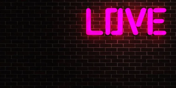 Pink Glowing Neon Light Word Love Brick Wall Space Your — Stock Photo, Image