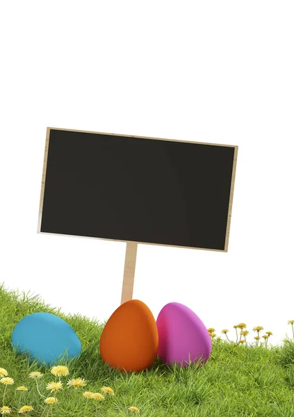 Three Colorful Easter Eggs Grass Background Using Seasonal Backdrop White — Stock Photo, Image