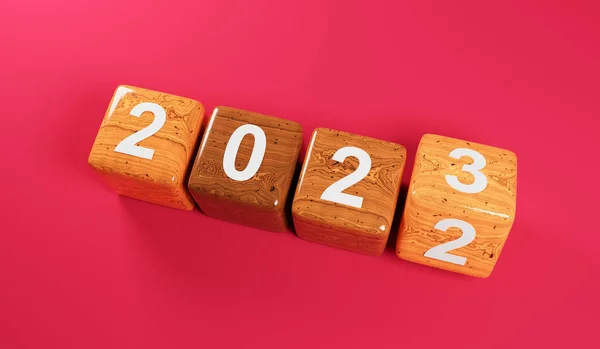 Voltear Cubos Madera Con Número Año 2022 2023 Sobre Fondo — Foto de Stock