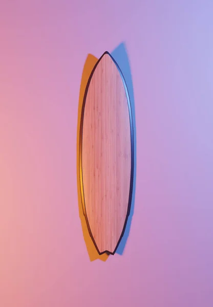 ピンクの背景に青とオレンジの光を持つサーフボード 3Dレンダリング — ストック写真