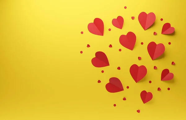 Czerwone Serce Kształty Żółtym Tle Walentynki Lub Tło Koncepcja Ślubu — Zdjęcie stockowe