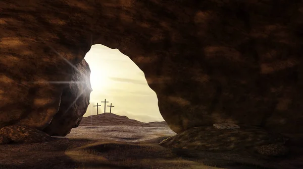 stock image Shroud in empty tomb, resurrection of Jesus Christ, crucifixion, 3d rendering