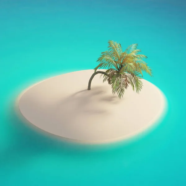 Lege Tropische Eiland Met Een Palmboom Een Turquoise Oceaan Vakantie — Stockfoto