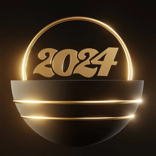 Ouro 2024 Fundo Preto Com Decoração Dourada Imagem Conceito Ano — Fotografia de Stock