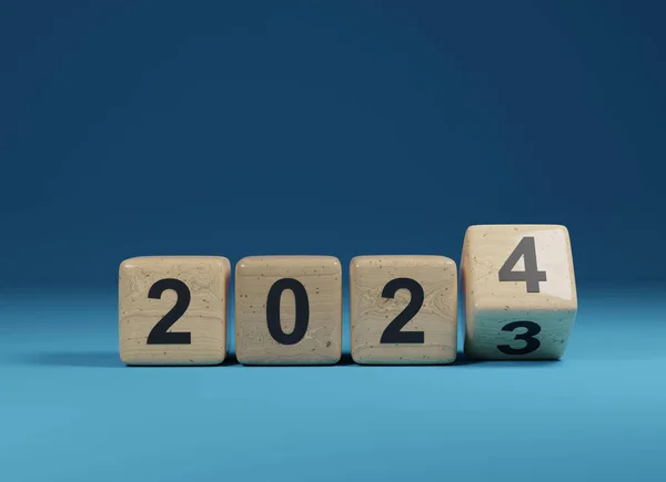 Flipping Cubi Legno Con Numero Anno 2023 2024 Concetto Capodanno — Foto Stock