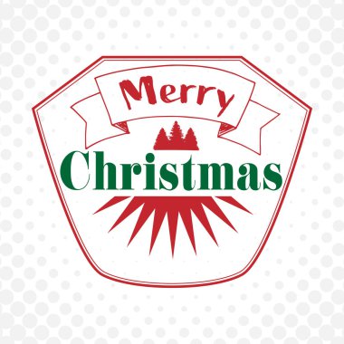 Yarım tonlu benekli mutlu noel rozeti, Noel davetiyesi, vektör illüstrasyonu