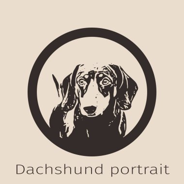 Bej arka planda Dachshund portresi olan bir rozet, vektör illüstrasyonu