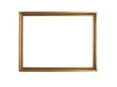 Beyaz arkaplandaki eski altın renkli fotoğraf çerçevesi, resminiz veya metniniz için boşluk