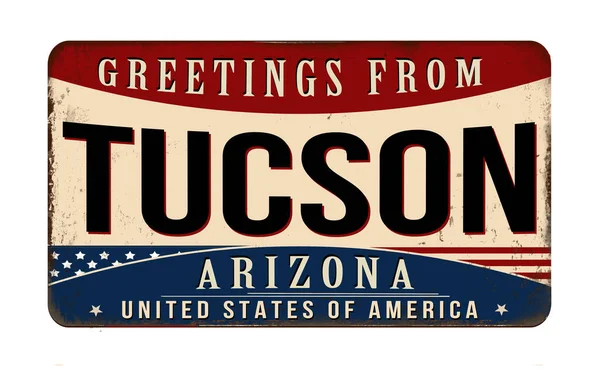 Pozdrav Tucsonu Retro Rezavý Kovový Nápis Bílém Pozadí Vektorové Ilustrace — Stockový vektor