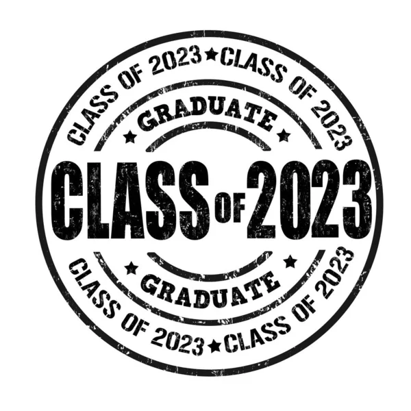 Kelas 2023 Grunge Cap Karet Pada Putih Vektor Ilustrasi - Stok Vektor