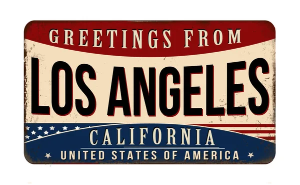 Greetings Los Angeles Vintage Rusty Metal Sign White Background Vector — Stock Vector