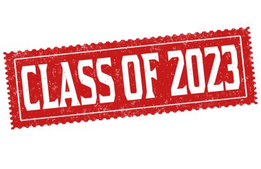 Beyaz arkaplanda 2023 sınıfı kırmızı kauçuk damga, vektör illüstrasyonu