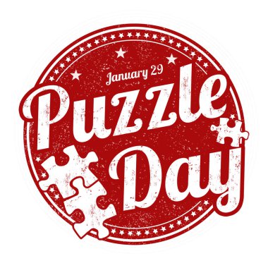 Puzzle day grunge rubber stamp on white background, vector illustration