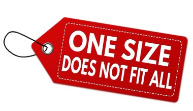 One size does not fit all red label or price tag on white background, vector illustration