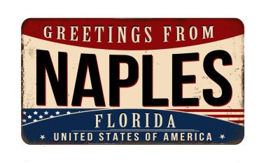 Greetings from Naples vintage rusty metal sign on a white background, vector illustration