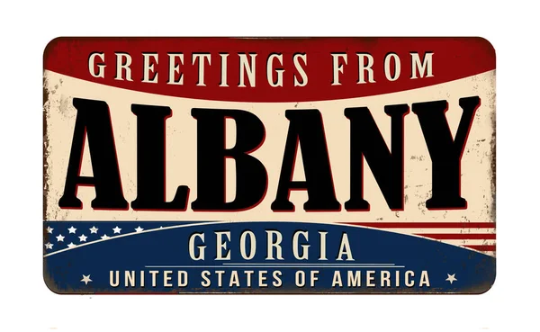 Greetings Albany Vintage Rusty Metal Sign White Background Vector Illustration — Stock Vector