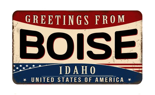 Greetings Boise Vintage Rusty Metal Sign White Background Vector Illustration — Stock Vector
