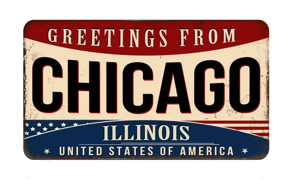 Greetings Chicago Vintage Rusty Metal Sign White Background Vector Illustration — ストックベクタ
