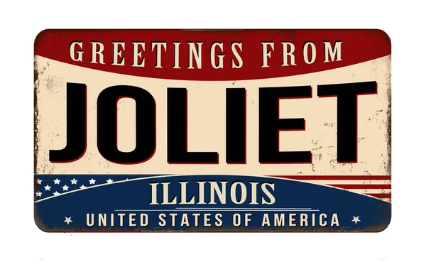 Greetings Joliet Vintage Rusty Metal Sign White Background Vector Illustration — Stock Vector