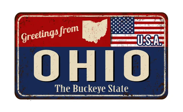 Cartel Metálico Oxidado Vintage Ohio Sobre Fondo Blanco Ilustración Vectorial — Vector de stock