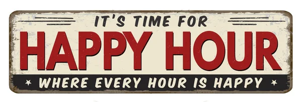 Happy Hour Vintage Rezavý Kovový Nápis Bílém Pozadí Vektorové Ilustrace — Stockový vektor