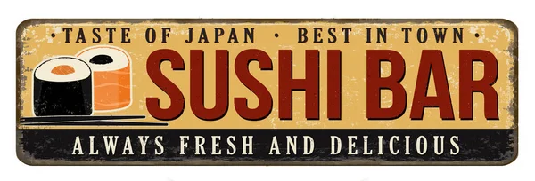 Sushi Bar Vintage Rezavé Kovové Znamení Bílém Pozadí Vektorové Ilustrace — Stockový vektor