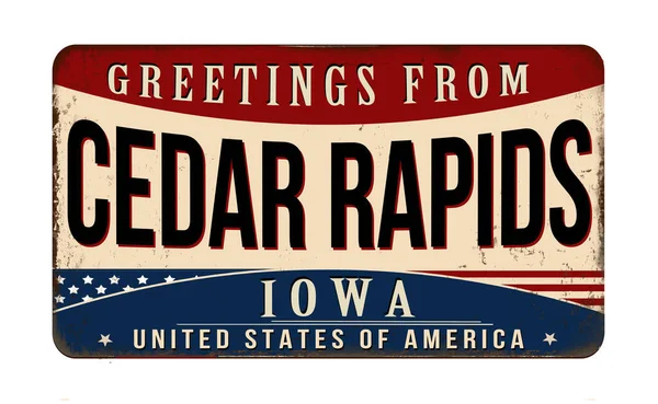 Saudações Cedar Rapids Sinal Metal Enferrujado Vintage Fundo Branco Ilustração — Vetor de Stock