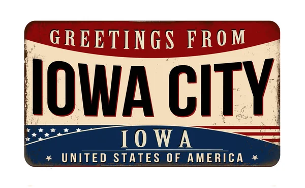 Pozdrav Iowa City Retro Rezavý Kovový Nápis Bílém Pozadí Vektorové — Stockový vektor