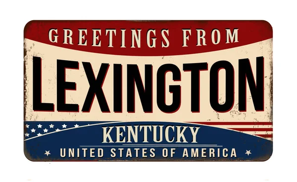 Saluti Lexington Vintage Segno Metallo Arrugginito Uno Sfondo Bianco Illustrazione — Vettoriale Stock