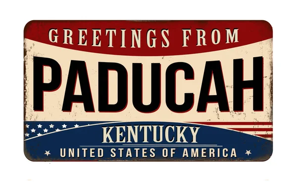 Greetings Paducah Vintage Rusty Metal Sign White Background Vector Illustration — Stock Vector