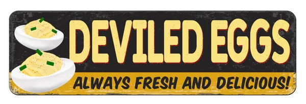 Deviled Vejce Vintage Rezavé Kovové Znamení Bílém Pozadí Vektorové Ilustrace — Stockový vektor