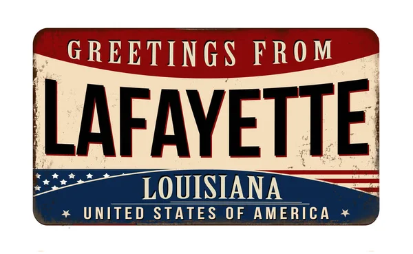 Groeten Van Lafayette Vintage Roestig Metalen Bord Een Witte Achtergrond — Stockvector
