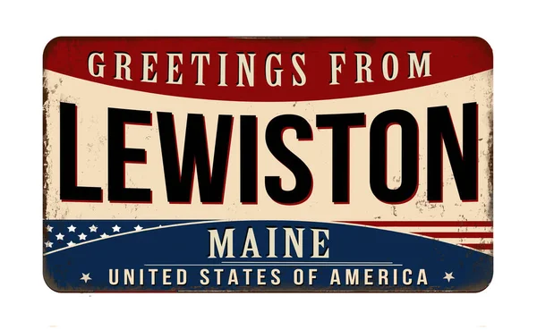 Greetings Lewiston Vintage Rusty Metal Sign White Background Vector Illustration — Stock Vector