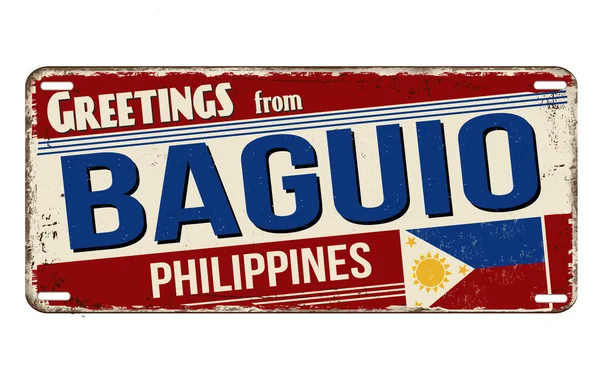 Hälsningar Från Baguio Vintage Rostig Metall Tecken Vit Bakgrund Vektor — Stock vektor