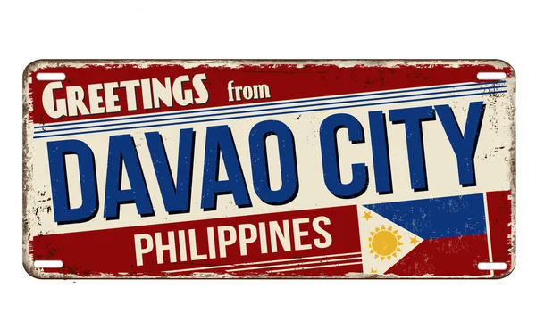 Hälsningar Från Davao City Vintage Rostig Metall Tecken Vit Bakgrund — Stock vektor