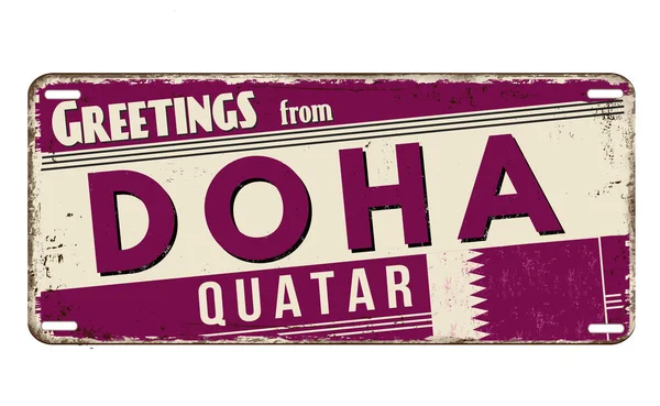 Pozdrowienia Doha Vintage Zardzewiały Znak Metalu Białym Tle Ilustracja Wektor — Wektor stockowy